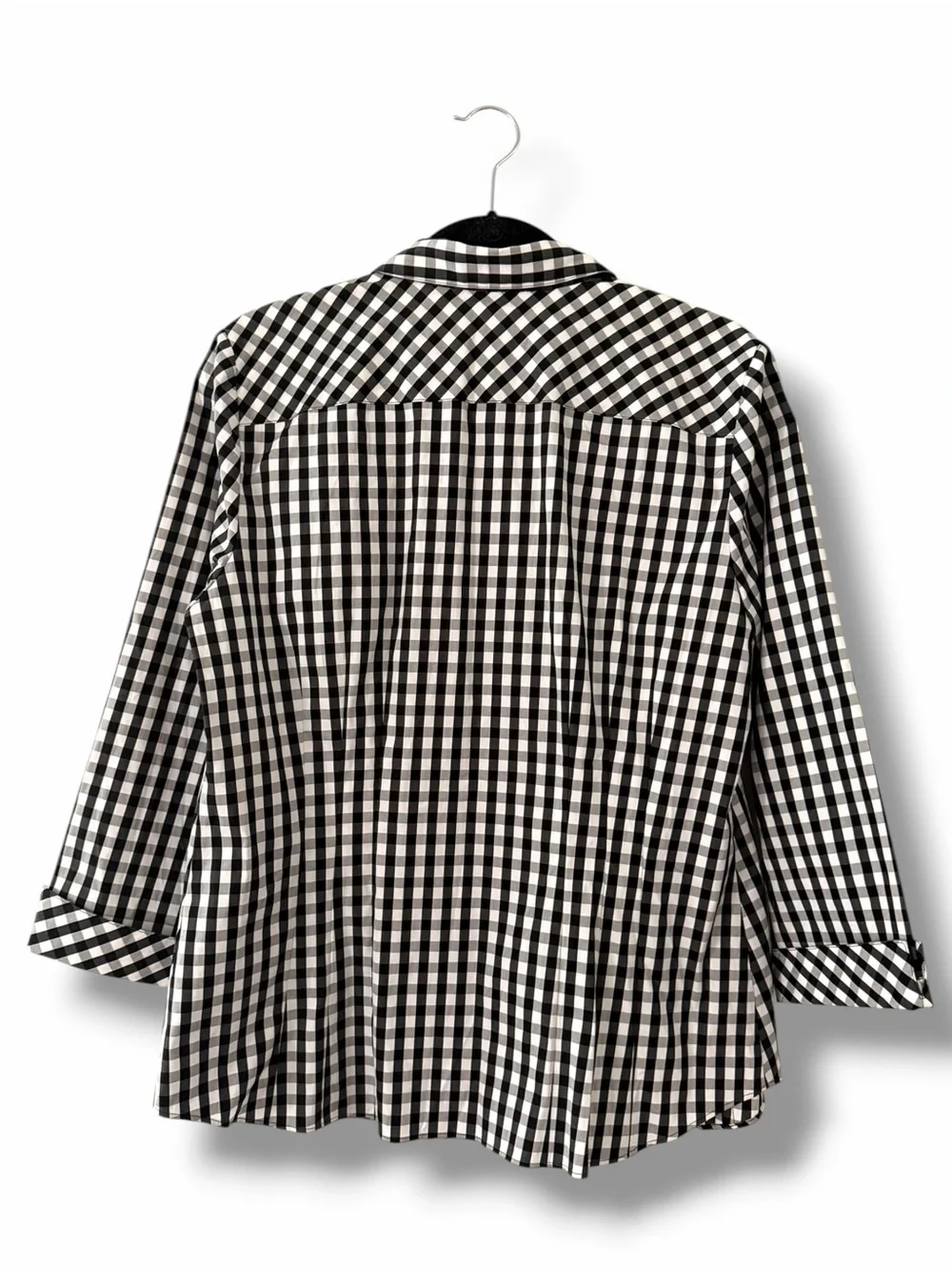 Lafayette 148 NY Black & White Gingham Button Down Shirt Poplin Classic Size 12 - Picture 9 of 11